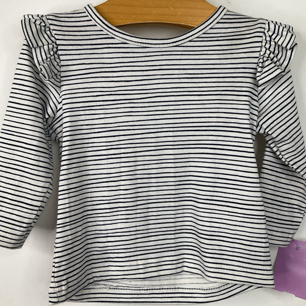 Size 0-3m: John Lewis Black/White Striped Long Sleeve Shirt