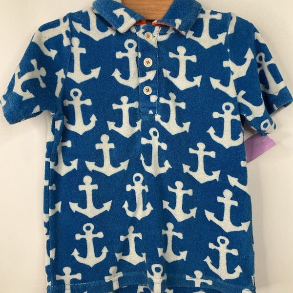 Size 5: Mini Boden Blue Anchor Print Terrycloth T-Shirt