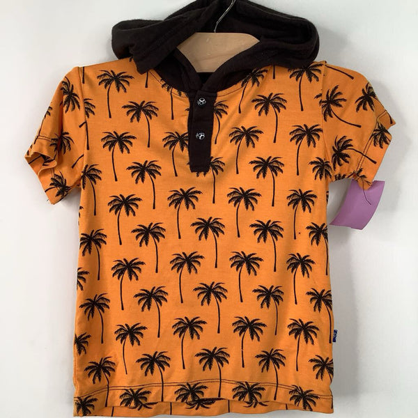 Size 2: Kickee Pants Orange/Black Palm Trees Print Button-Up Hooded T-Shirt