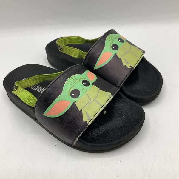 Size 7-8: Mandalorian Black Grogu Print Heel Strap Sandals