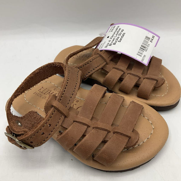 Size 4: Klimatsakis Brown Leather Buckle Strap Sandals