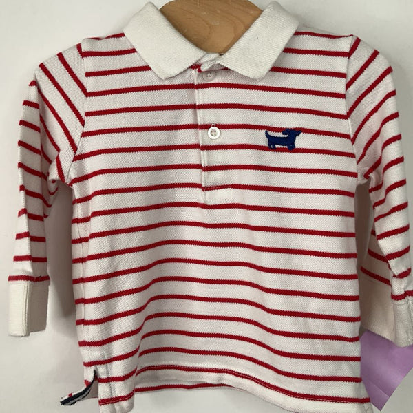 Size 6m: Bout'Chou Bio Red/White Striped Collared Long Sleeve Shirt