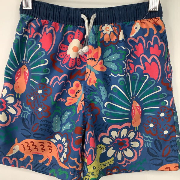 Size 6-7: Mini Boden Blue Colorful Drawstring Swim Trunks