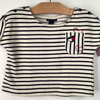 Size 5: Tommy Hilfiger White/Black Striped T-Shirt