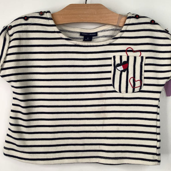Size 5: Tommy Hilfiger White/Black Striped T-Shirt