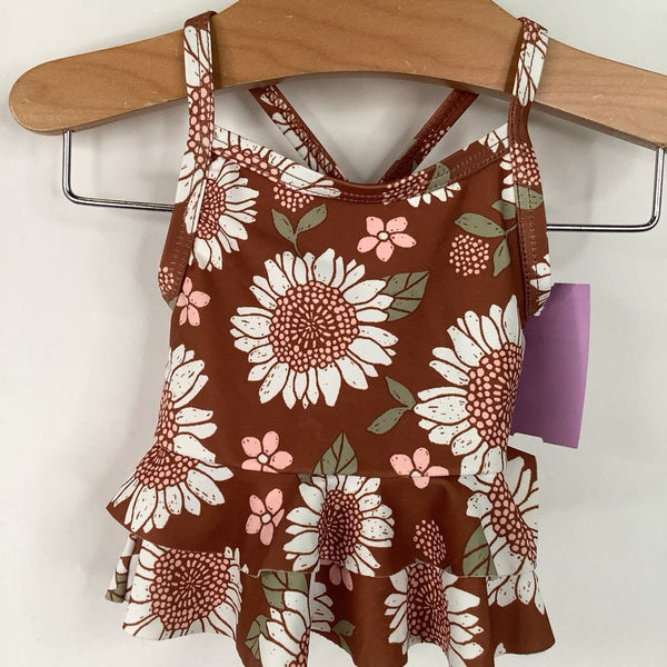Size NB: Carter's Brown Floral 2pc Strappy Swim Suit