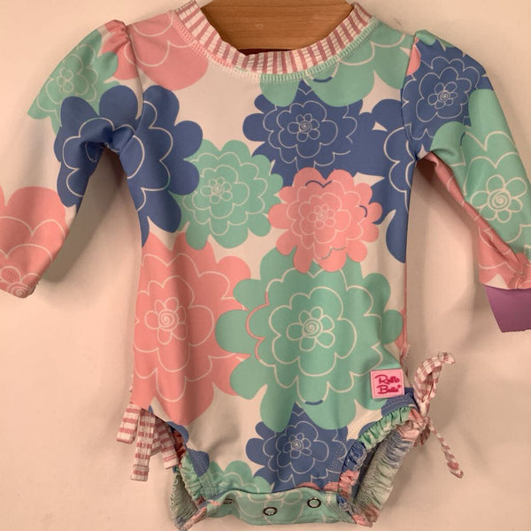 Size 0-3: Ruffle Butts Pink/Blue 1pc Long Sleeve Swim Suit