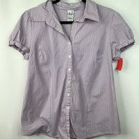 Size M: DuoMaternity Purple Striped Cup Sleeve Button Up Shirt