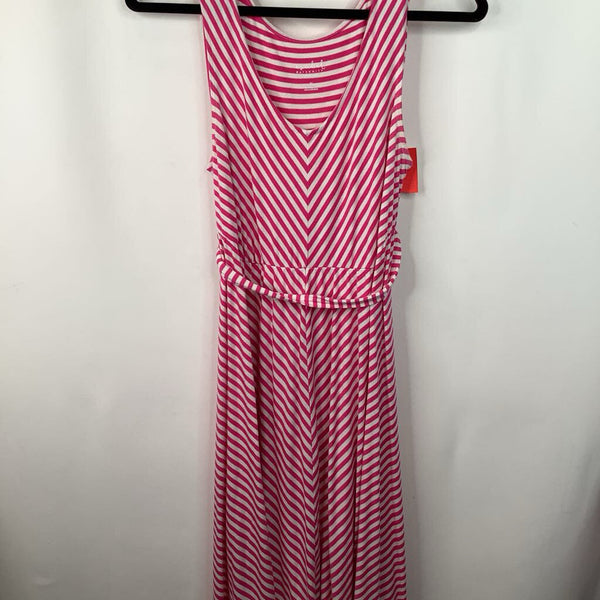 Size M: Isabel Maternity Pink/White Striped Tank Dress