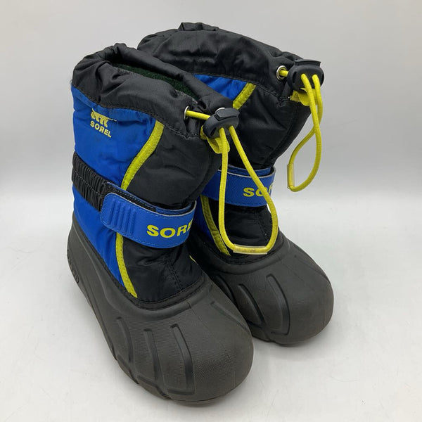 Size 10: Sorel Black/Blue Toggle/Velcro Strap Snow Boots