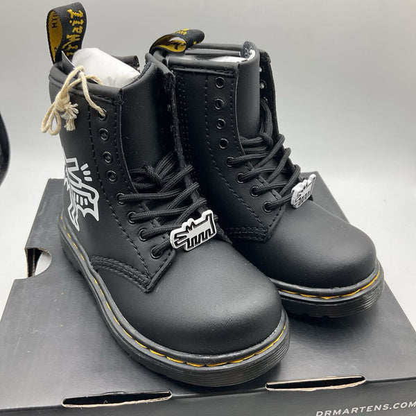Size 8: Dr.Marten's Black/White Keith Haring Zip/Lace-Up Boots-NEW