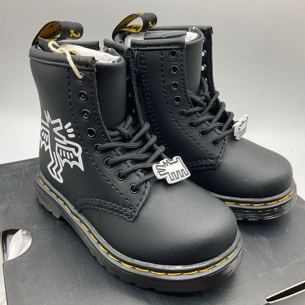 Size 7: Dr.Marten's Black/White Keith Haring Zip/Lace-Up Boots-NEW