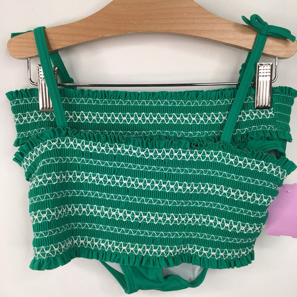 Size 11-12: Boden Green/White Embroidered 2pc Swim Suit