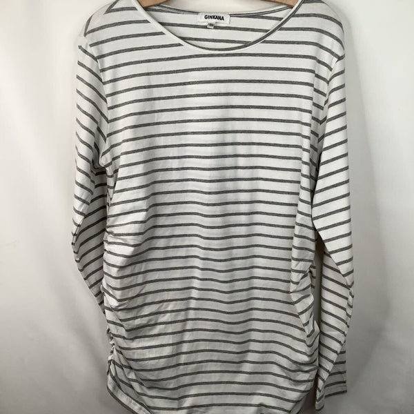 Size XL: Ginkana Grey/White Striped Long Sleeve Shirt NEW w/Tags