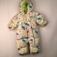 Size 3-6m: Columbia Creme Neon Colorful Dino 60% Down Zip-Up Bunting