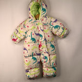 Size 3-6m: Columbia Creme Neon Colorful Dino 60% Down Zip-Up Bunting
