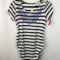 Size S: Jessica Simpson Black/White Striped Blue Floral Short Sleeve Shirt