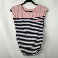 Size L: Kom's The Word Pink/Blue/White Striped T-Shirt