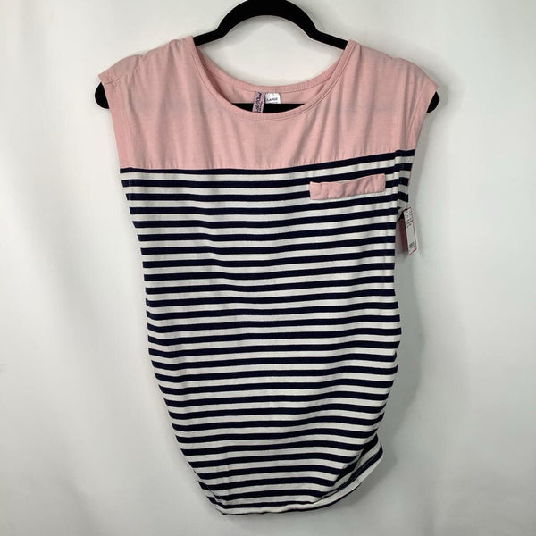 Size L: Kom's The Word Pink/Blue/White Striped T-Shirt