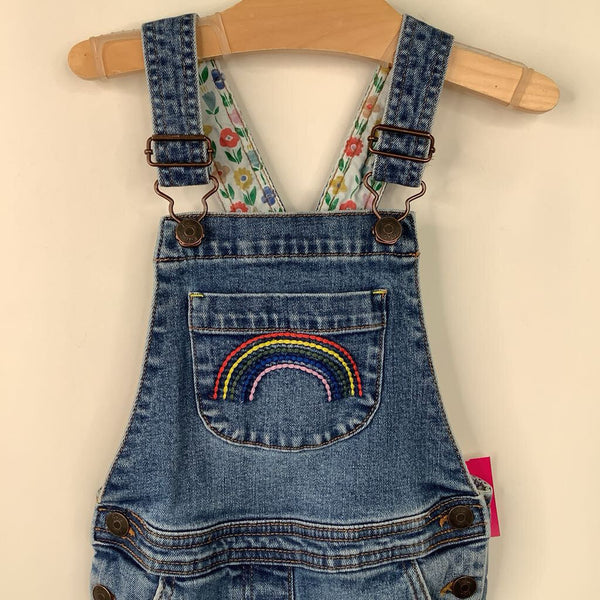 Size 3-4: Boden Blue Embroidered Rainbow Overalls