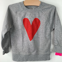 Size 3 (90): Hanna Andersson Grey/Red Heart Sweater