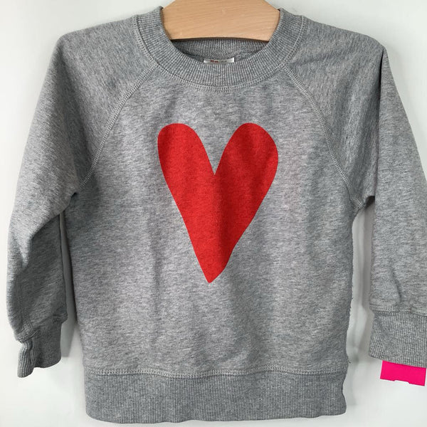 Size 3 (90): Hanna Andersson Grey/Red Heart Sweater