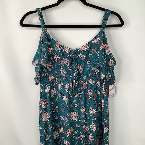 Size S: Old Navy Teal Floral Print Tank Over The Shoulder Dress-NEW W/Tag