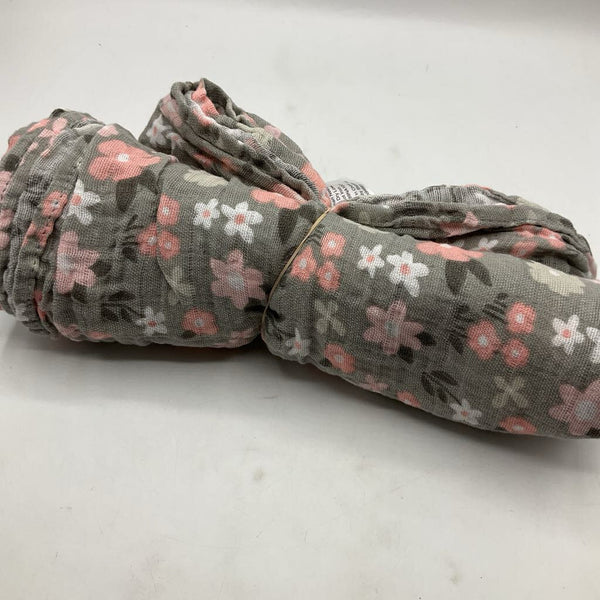 Grey/Pink Flower Swaddle Blanket