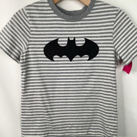 Size 10 (140): Hanna Andersson Grey/White Stripe Batman T-Shirt