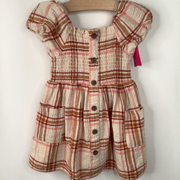 Size 2: Cat & Jack Brown/Pink Plaid Cap Sleeve Dress