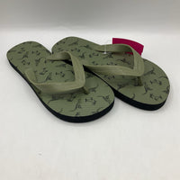 Size 3-4Y: Green Dinosaur Flip Flops