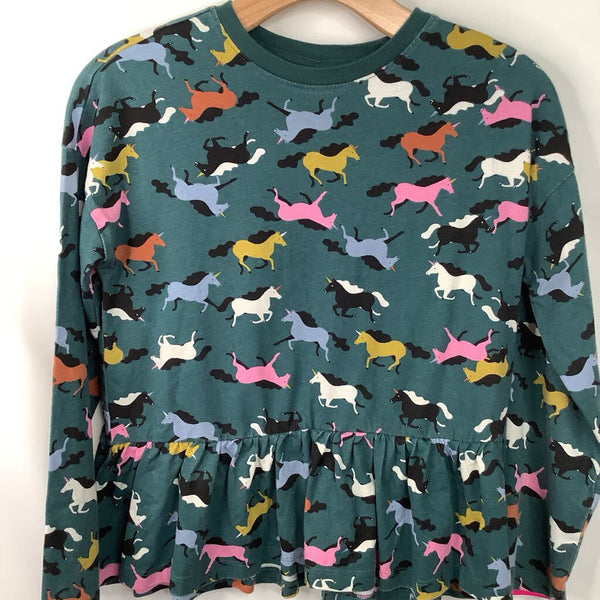 Size 12 (150): Hanna Andersson Teal Unicorn Long Sleeve Shirt Dress