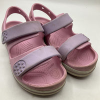 Size 13Y: Crocs Pink/Purple Velcro Open Toe Crocs