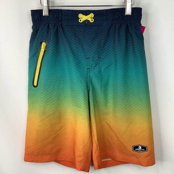 Size 12-14: Rokka And Rolla Green/Yellow/Blue Swim Trunks