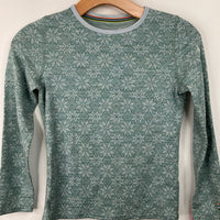 Size 14: Smart Wool Green Blue Snow Flake Pattern Base Layer