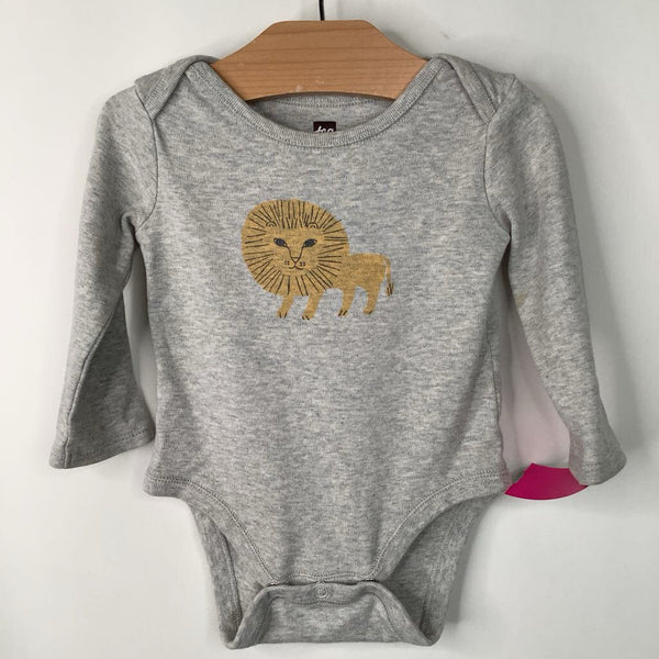 Size 6-9m: Tea Grey Heathered Lion Graphic Long Sleeved Onesie