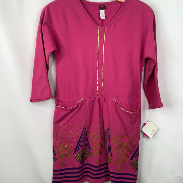 Size 12: Tea Pink/Gold Trim Long Sleeve Dress NEW w/Tags