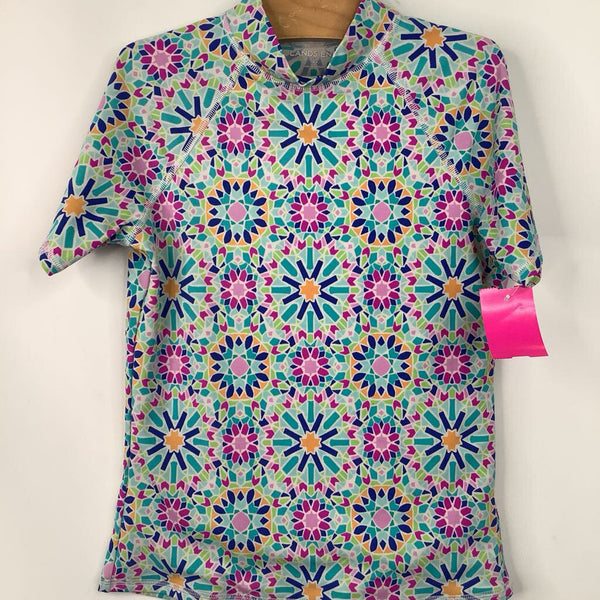 Size 10: Lands' End Colorful Short Sleeve Rash Guard
