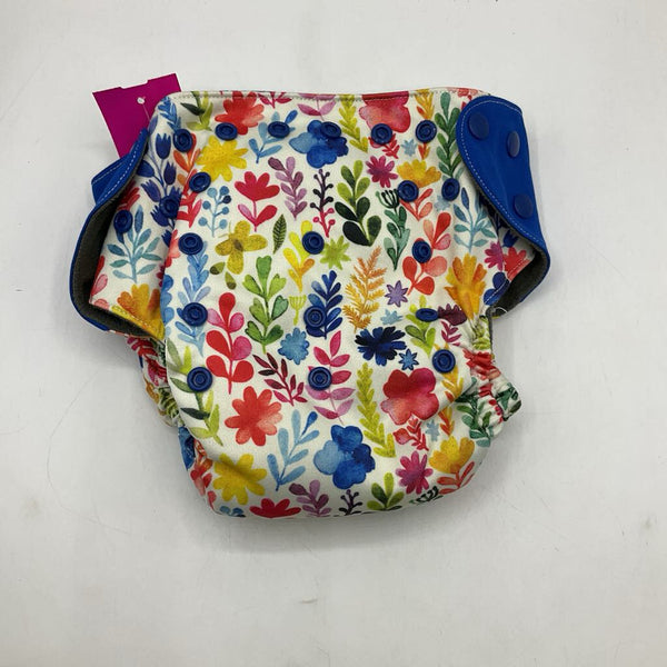 Size OS: White Colorful Floral Adjustable Snap Diaper