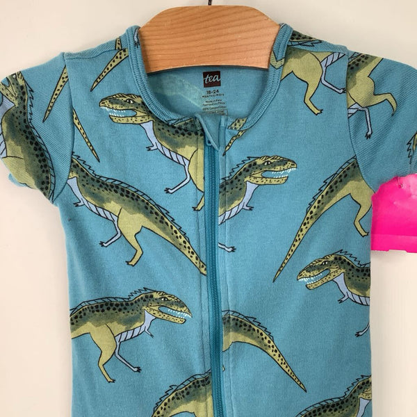 Size 18-24M: Tea blue Dinosaur Short Sleeve Romper