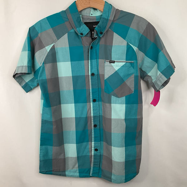 Size 10-12: Hurley Blue Grey Checkered Button Up Shirt