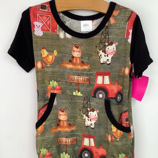 Size 12-24m: Ready Set Romper Black/Farm Print Front Opening Romper