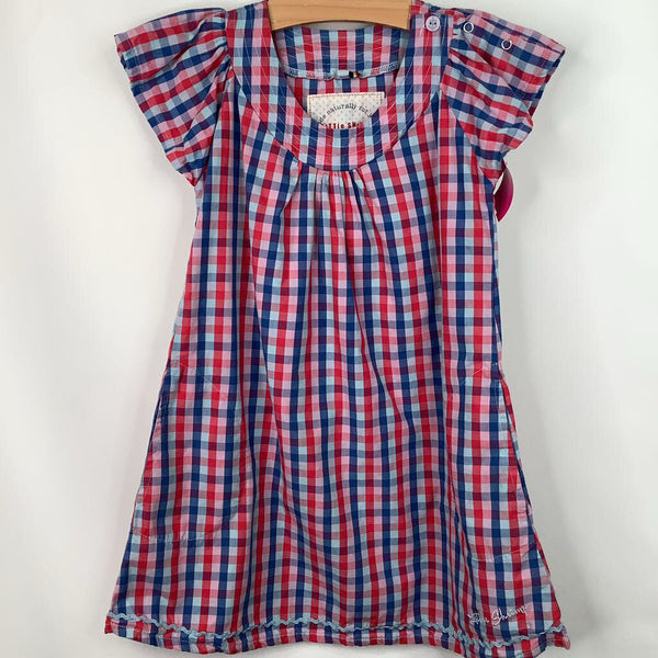 Size 4-5: Little Shrimp Blue/Red Gingham Cap Sleeve Dress