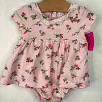 Size 3-6m: Laura Ashley Pink Red Rose Short Sleeve Dress