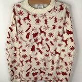 Size 10 (140): Hanna Andersson Creme/Red Reindeer 2pc PJs