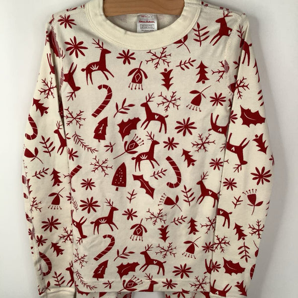 Size 10 (140): Hanna Andersson Creme/Red Reindeer 2pc PJs