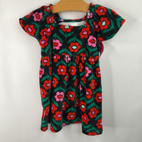 Size 18-224m (80): Black/Pink Floral Velvet Cap Sleeve Dress