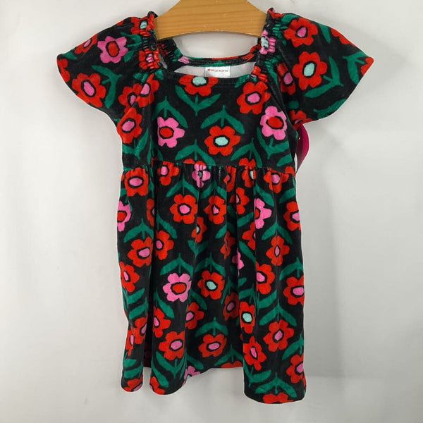 Size 18-224m (80): Black/Pink Floral Velvet Cap Sleeve Dress
