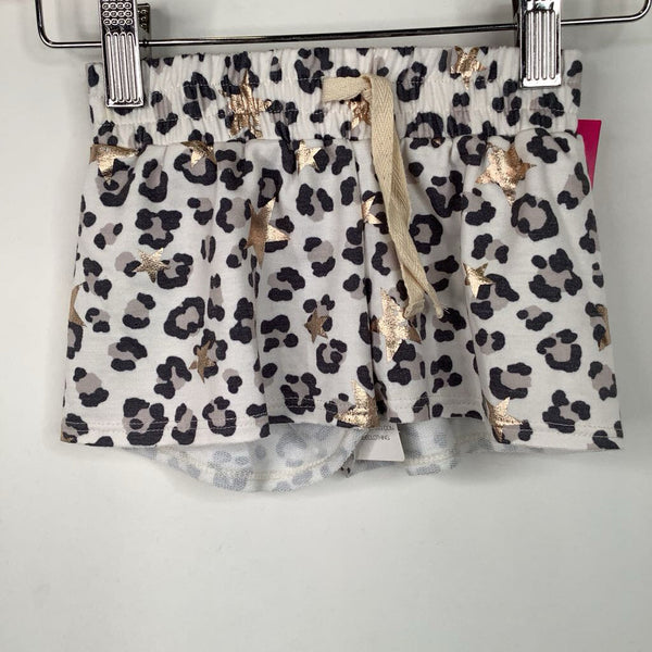 Size 2-3: Bailey Blue White Leopard/Star Print Drawstring Shorts