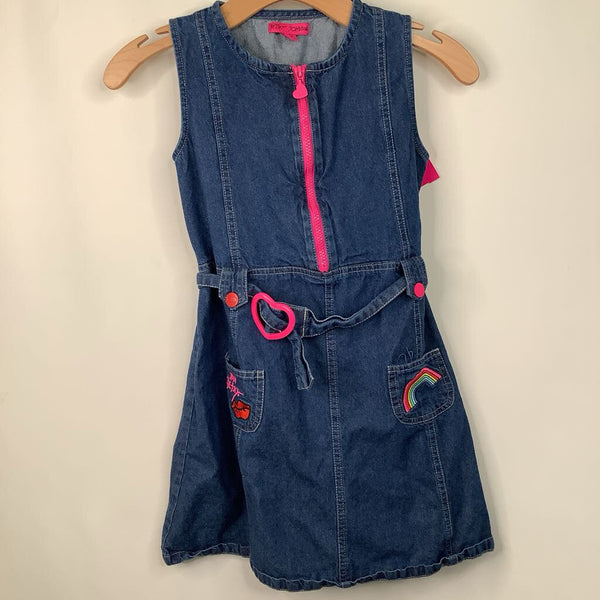 Size 14: Betsey Johnson Denim Pink Embroidery Sleeveless Dress